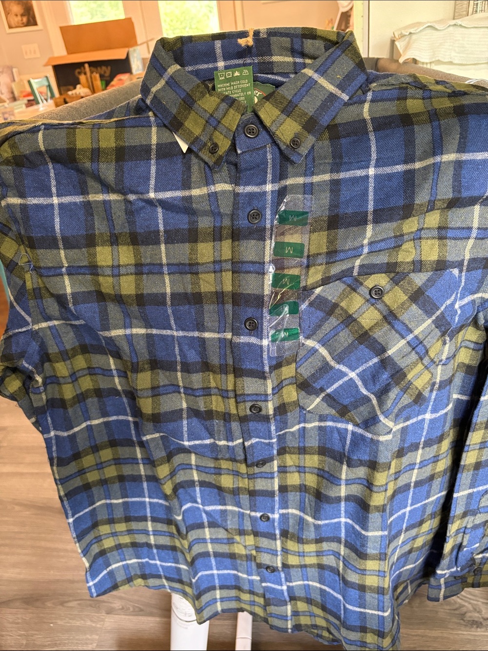 Men's Blue & Olive Plaid Button-Down Shirt